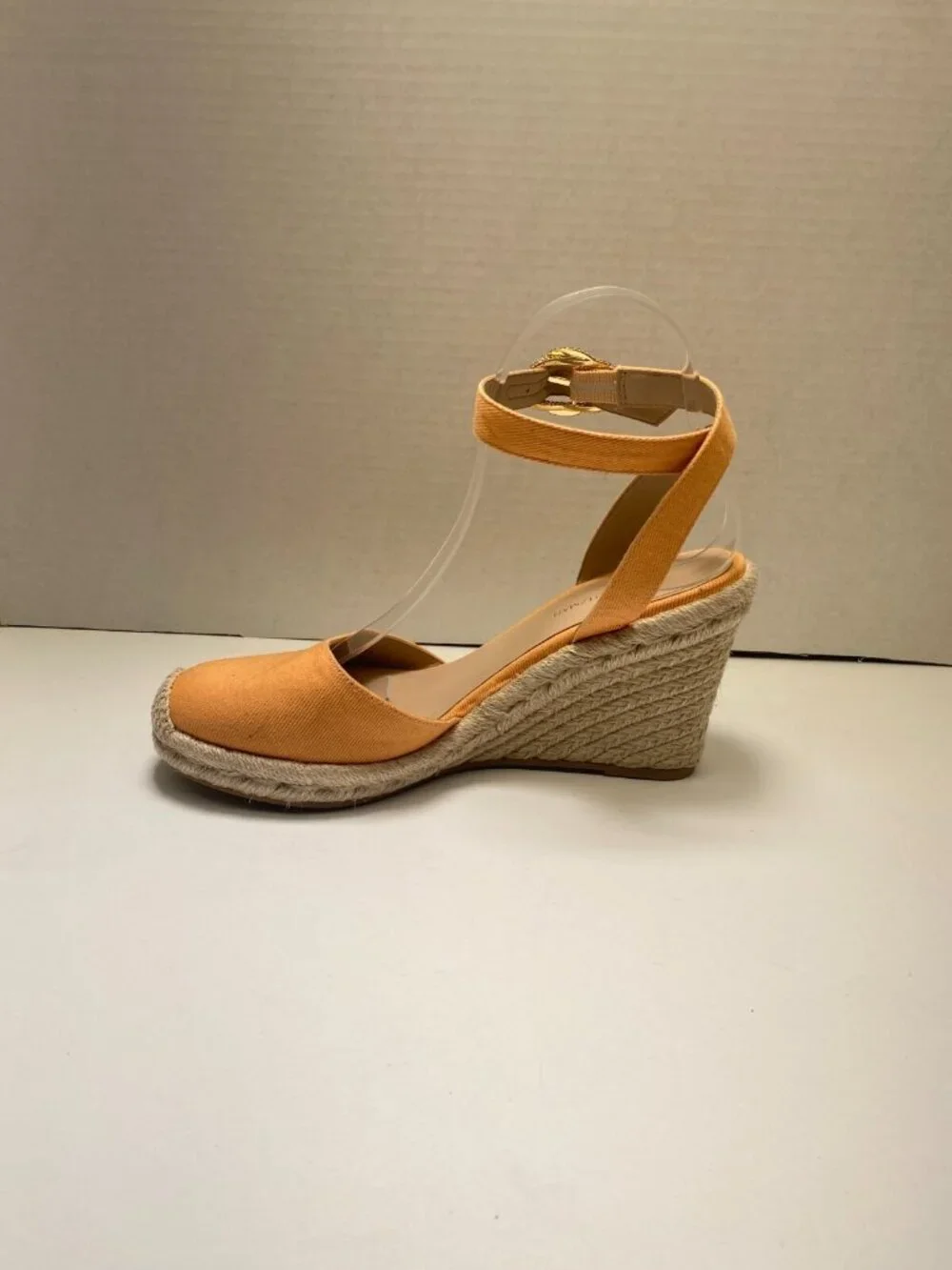 Stuart Weitzman Women's Natural Crystal Buckle Espadrille Wedge Sandal Sz 11